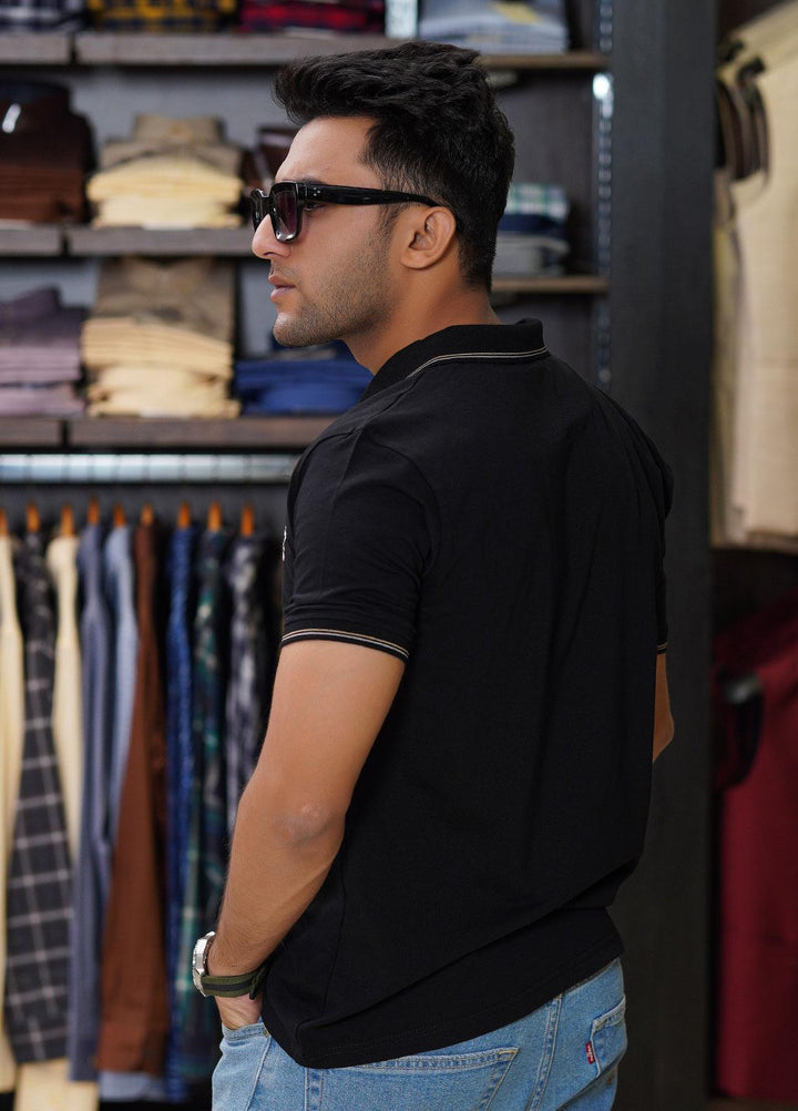 Sanaulla Exclusive Range Cotton Polo for Men - D-6565 Black