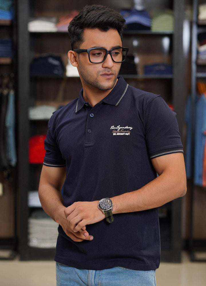 Sanaulla Exclusive Range Cotton Polo for Men - D-6565 Dark Blue