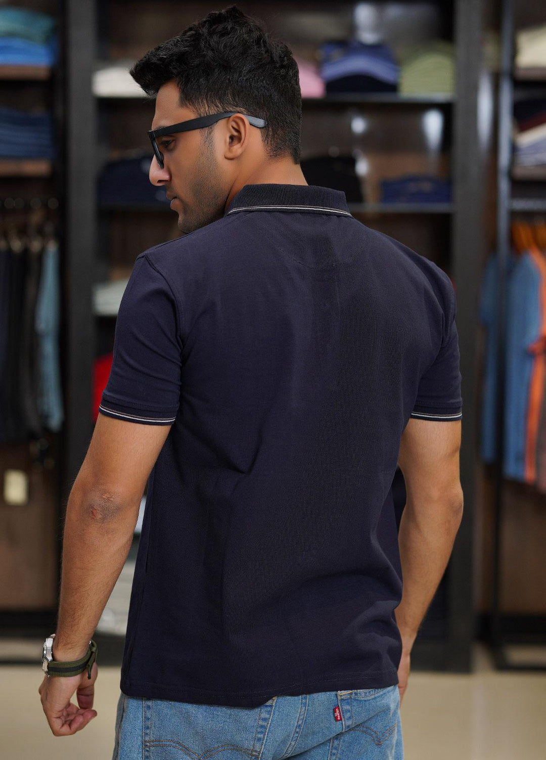 Sanaulla Exclusive Range Cotton Polo for Men - D-6565 Dark Blue