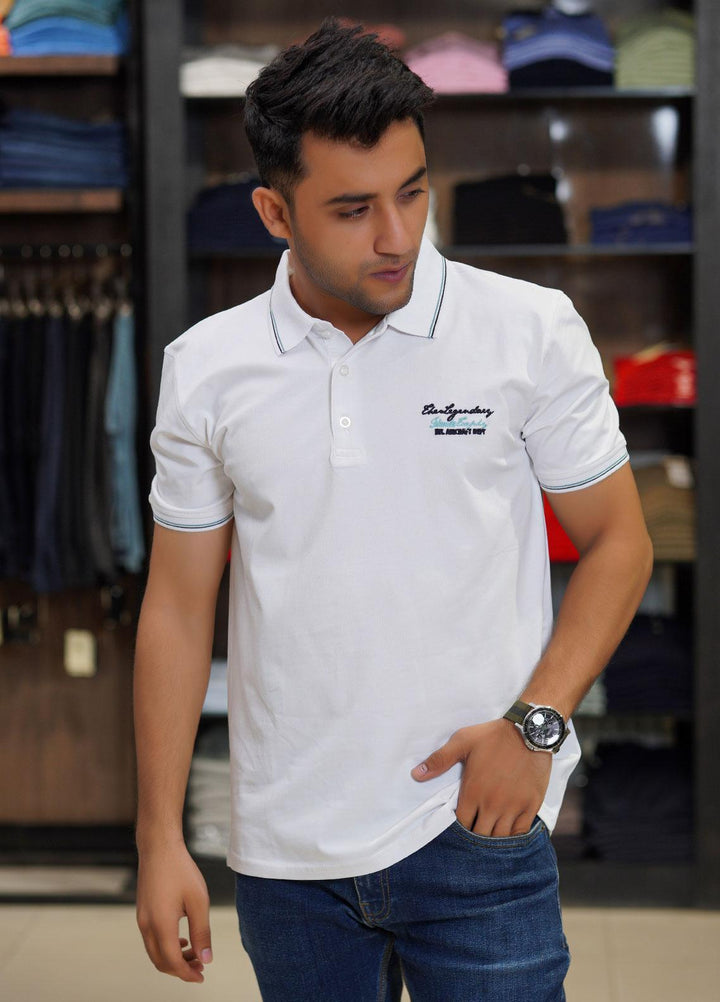 Sanaulla Exclusive Range Cotton Polo for Men - D-6565 White