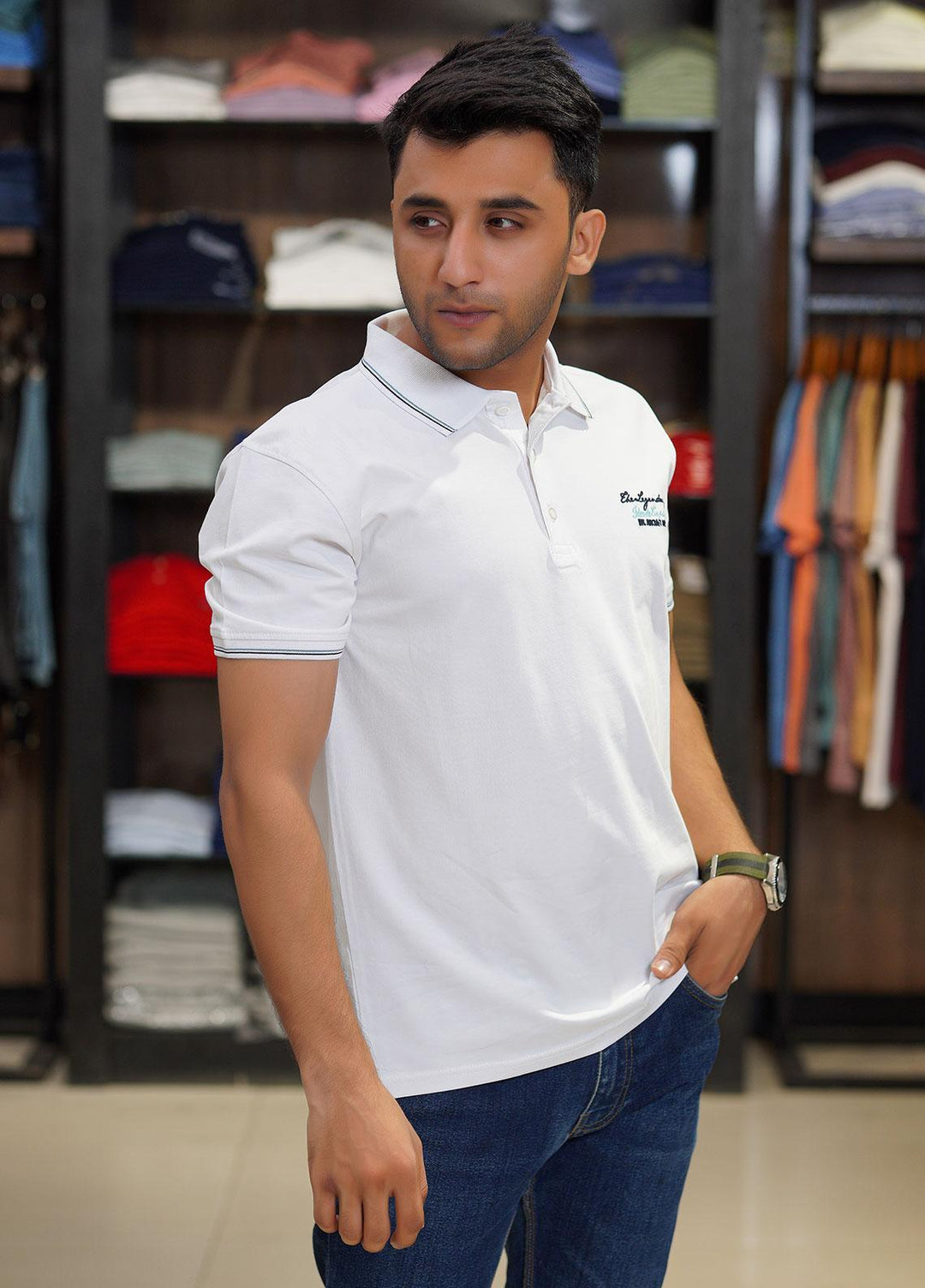 Sanaulla Exclusive Range Cotton Polo for Men - D-6565 White