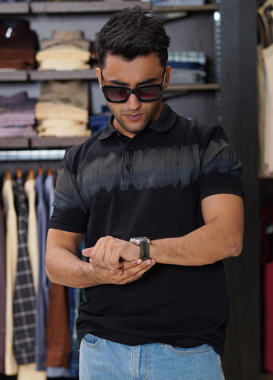 Sanaulla Exclusive Range Cotton Polo for Men - D-6605 Black