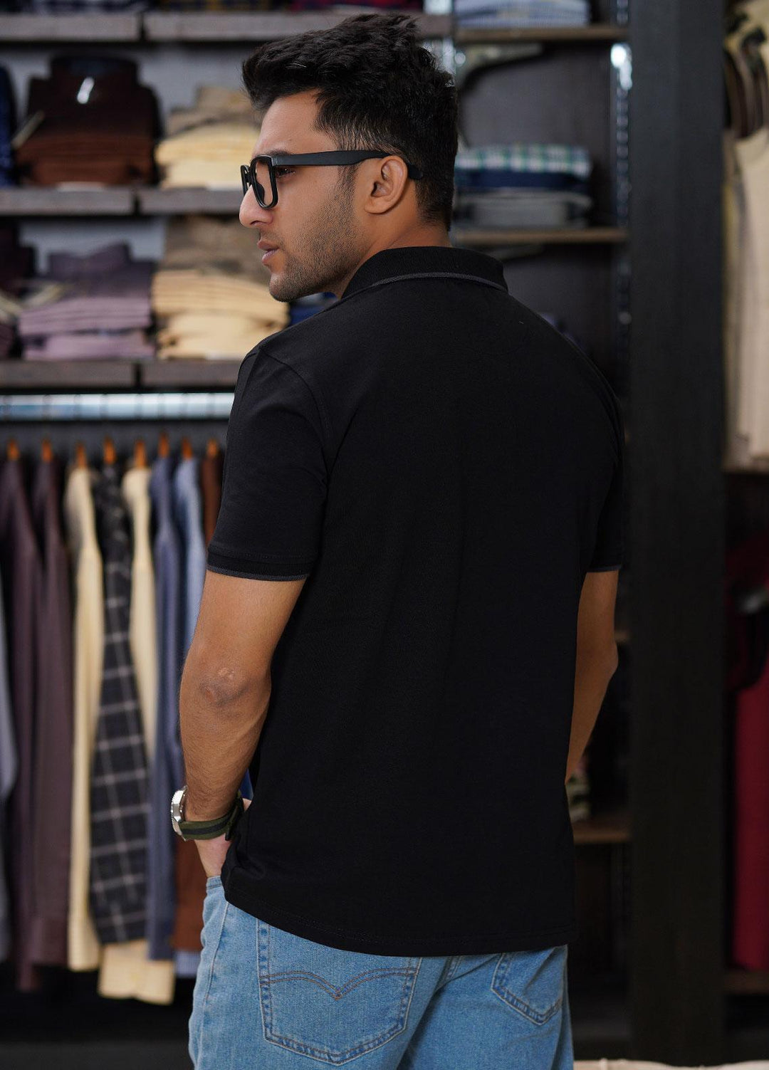 Sanaulla Exclusive Range Cotton Polo for Men - D-6611 Black