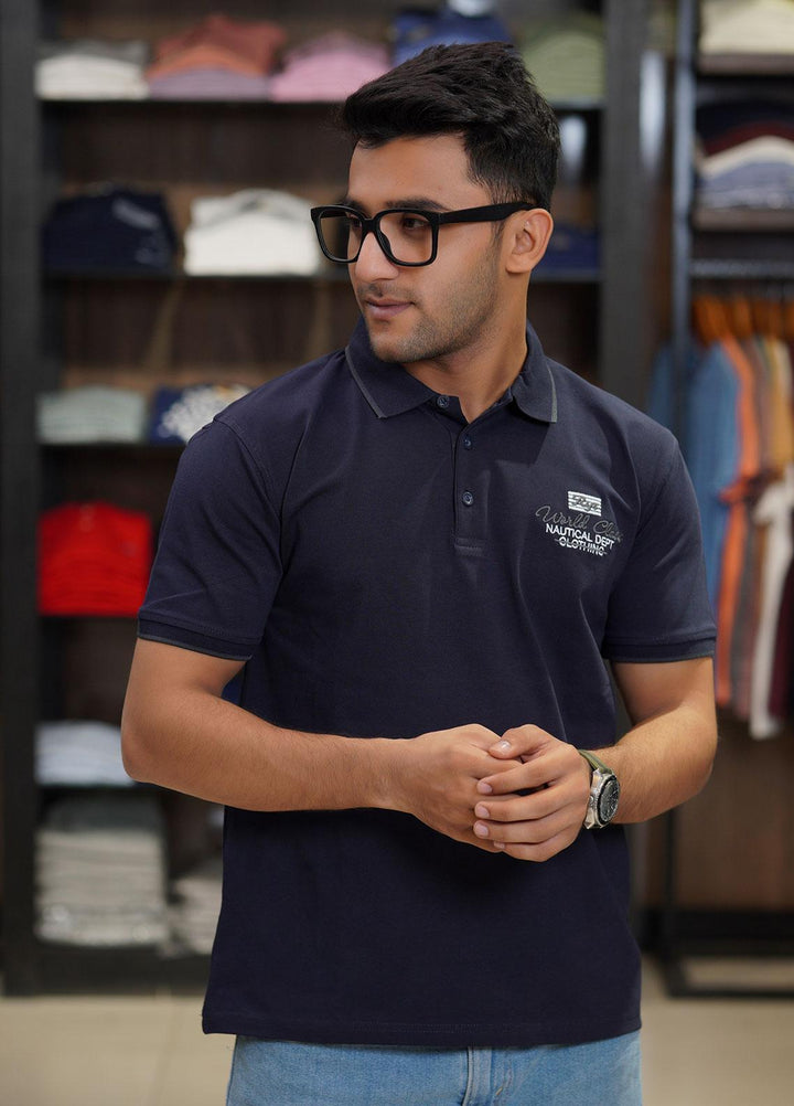 Sanaulla Exclusive Range Cotton Polo for Men - D-6611 Dark Blue