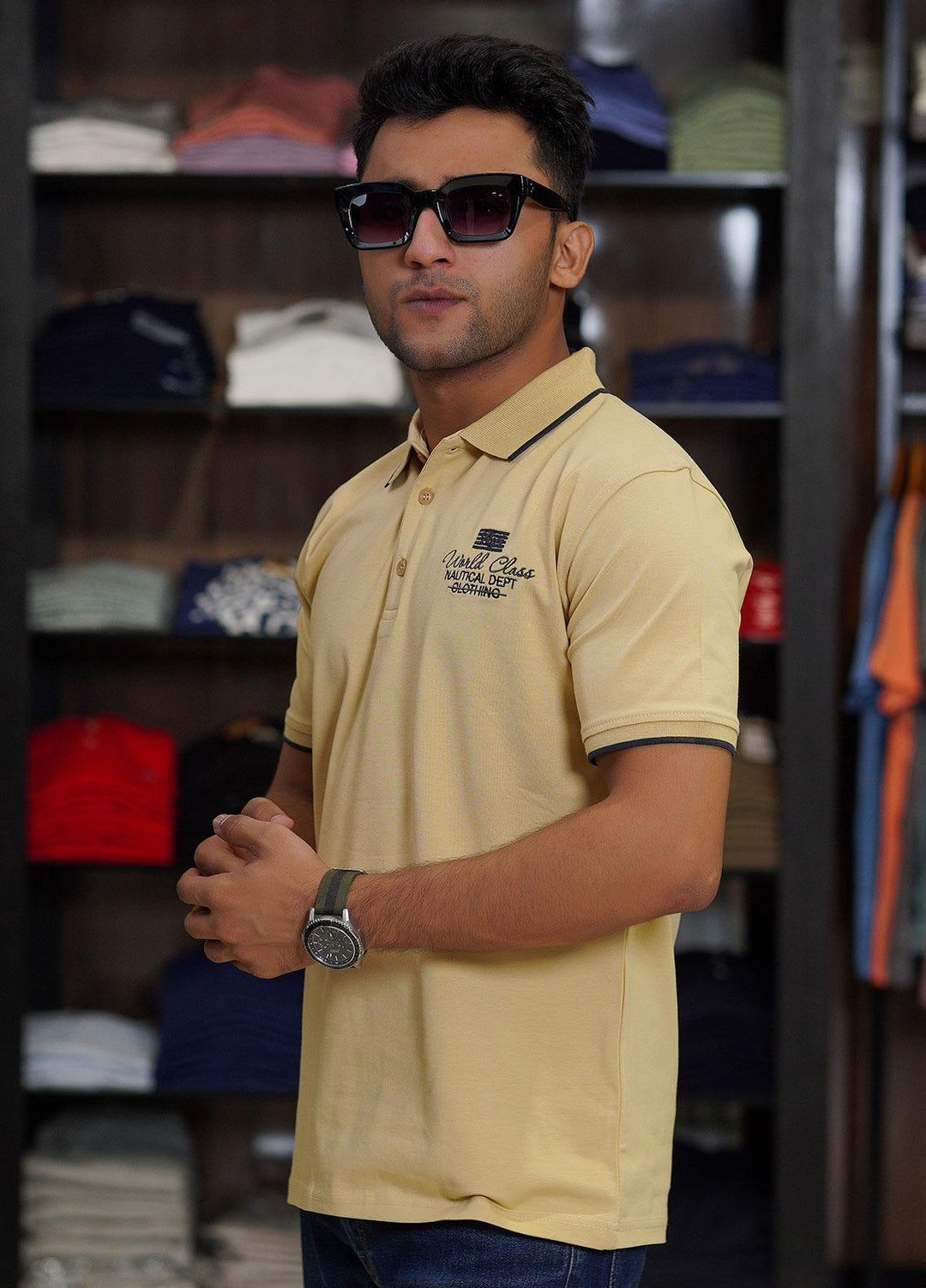 Sanaulla Exclusive Range Cotton Polo for Men - D-6611 Fawn