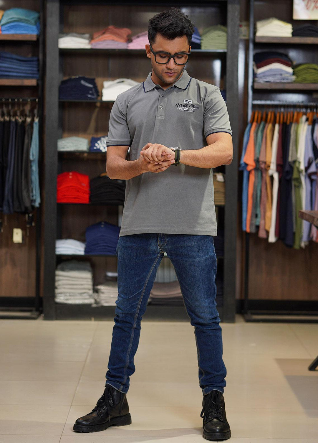 Sanaulla Exclusive Range Cotton Polo for Men - D-6611 Grey