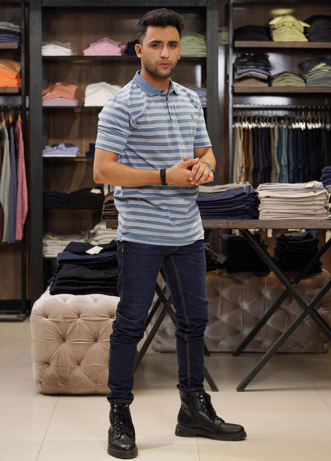 Sanaulla Exclusive Range Cotton Polo for Men - D-6689 Blue