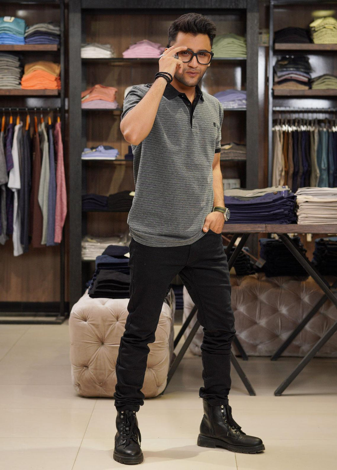 Sanaulla Exclusive Range Cotton Polo for Men - D-6691 Dark Grey