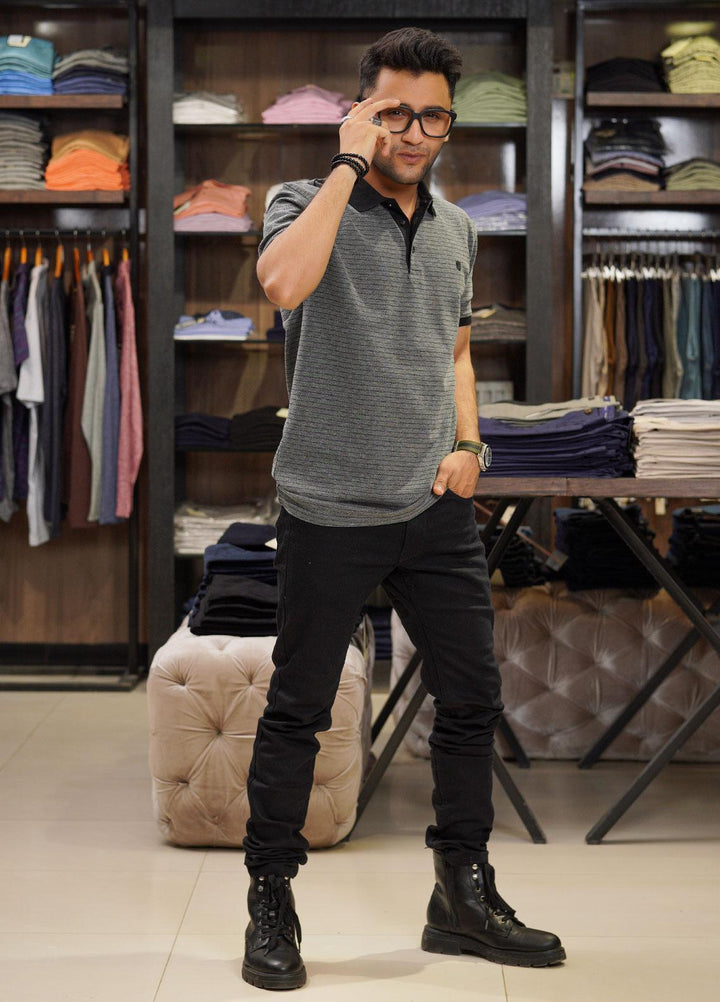 Sanaulla Exclusive Range Cotton Polo for Men - D-6691 Dark Grey