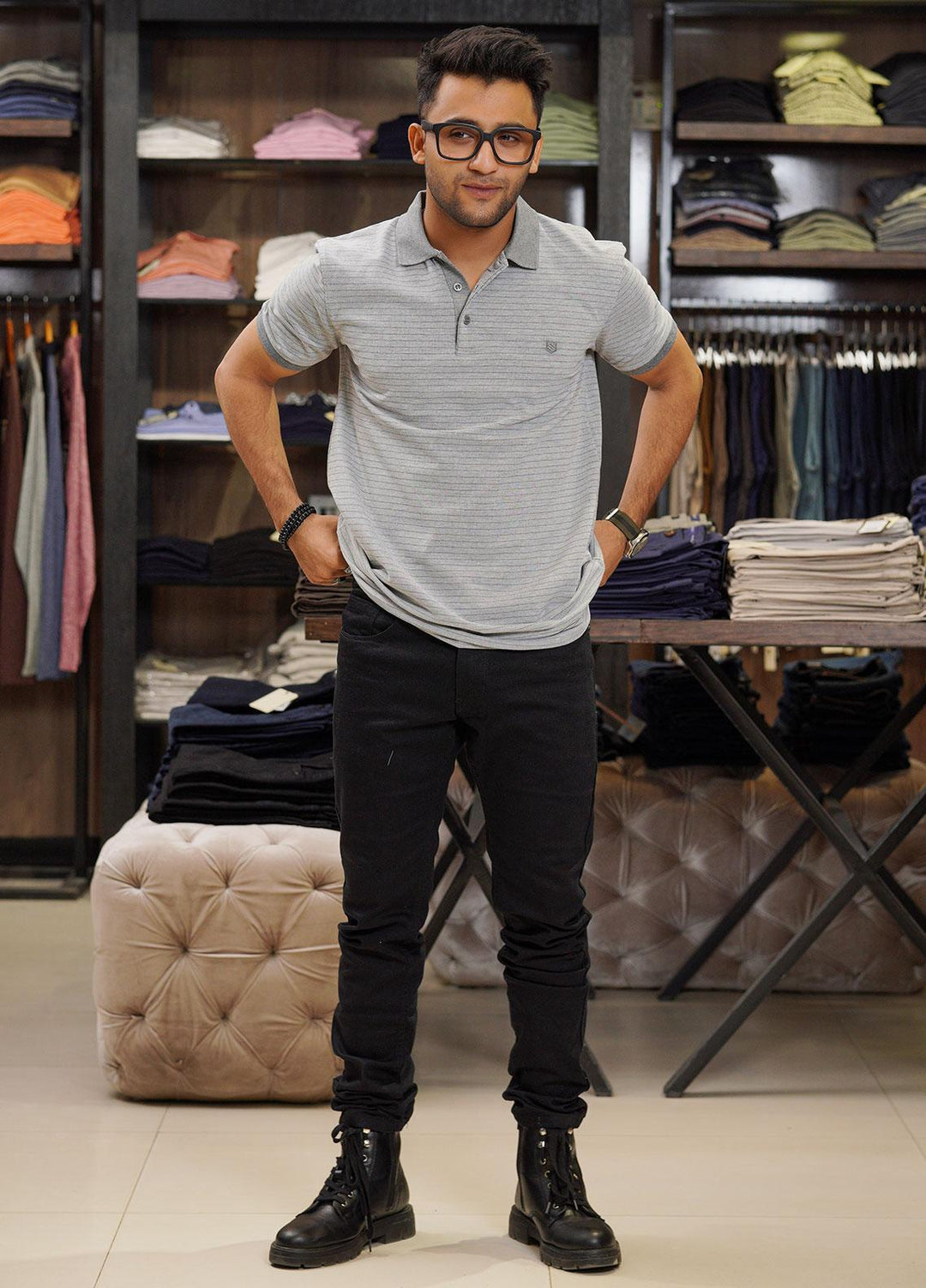 Sanaulla Exclusive Range Cotton Polo for Men - D-6691 Light Grey