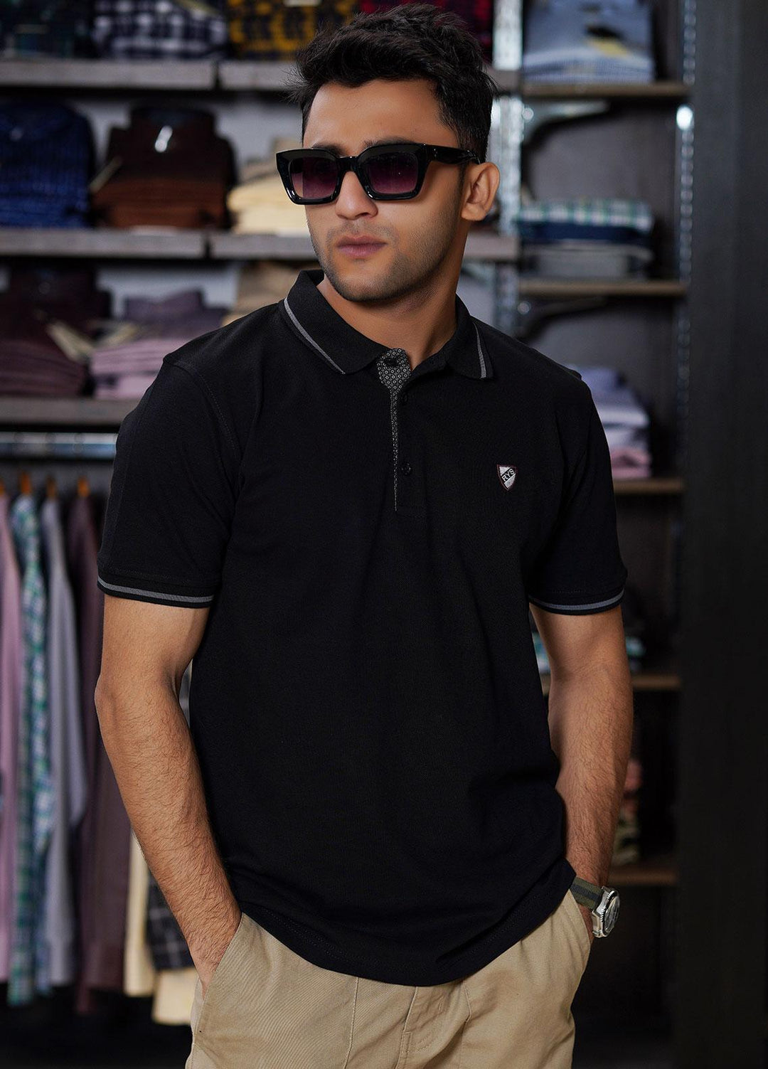 Sanaulla Exclusive Range Cotton Polo for Men - D-6704 Black