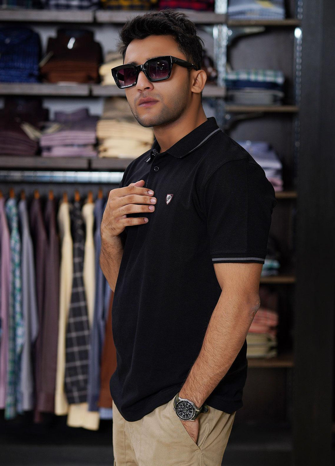 Sanaulla Exclusive Range Cotton Polo for Men - D-6704 Black