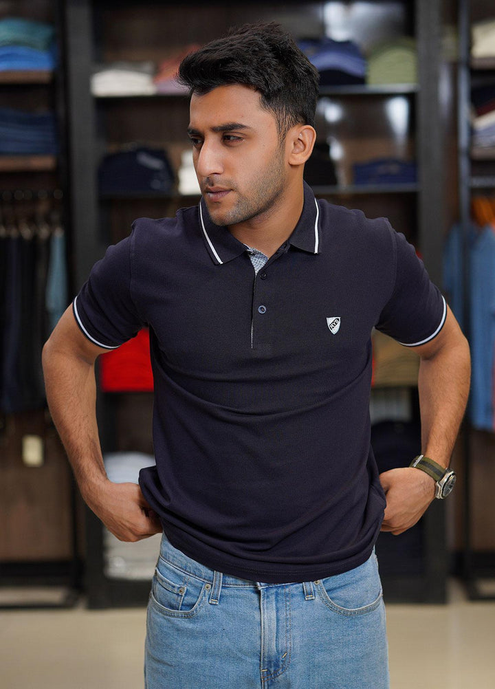 Sanaulla Exclusive Range Cotton Polo for Men - D-6704 Dark Blue