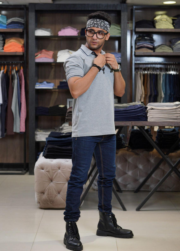 Sanaulla Exclusive Range Cotton Polo for Men - D-6704 Grey