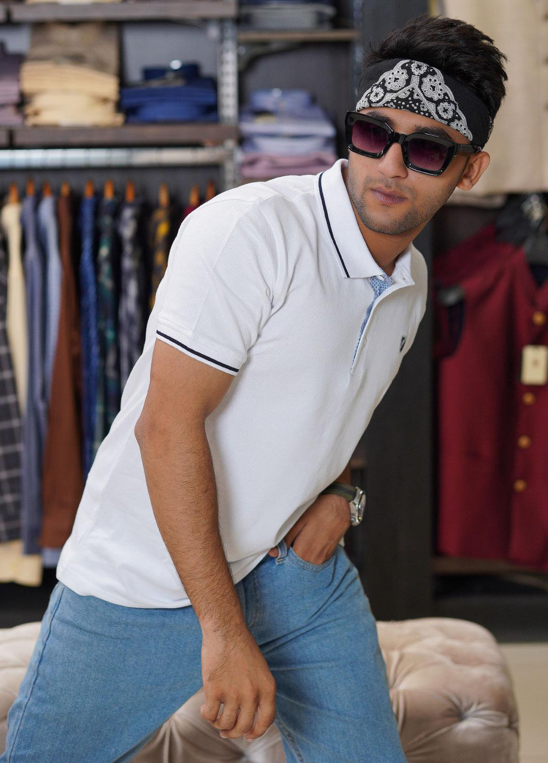 Sanaulla Exclusive Range Cotton Polo for Men - D-6704 White