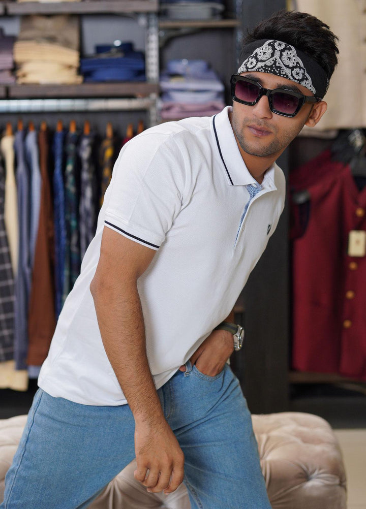 Sanaulla Exclusive Range Cotton Polo for Men - D-6704 White