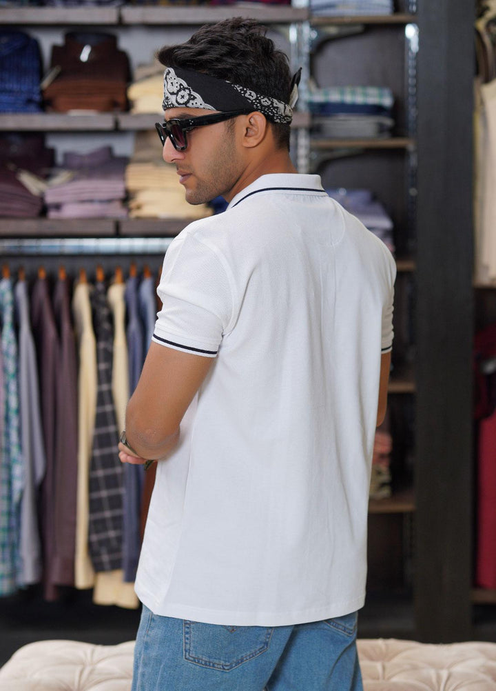 Sanaulla Exclusive Range Cotton Polo for Men - D-6704 White