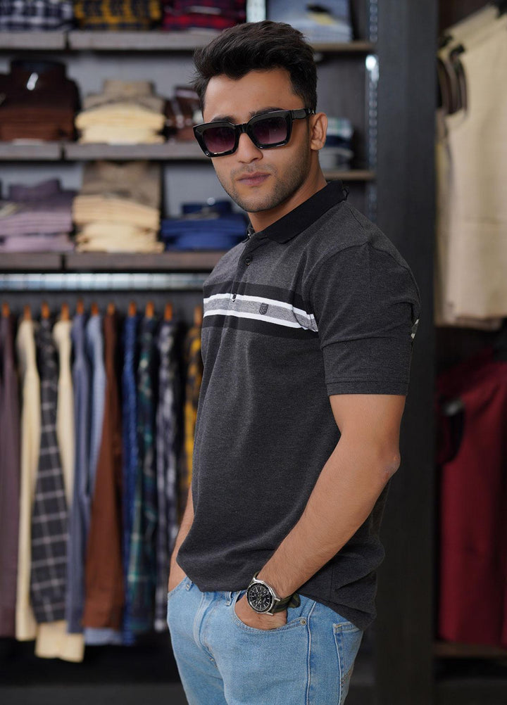 Sanaulla Exclusive Range Cotton Polo for Men - D-6715 Black