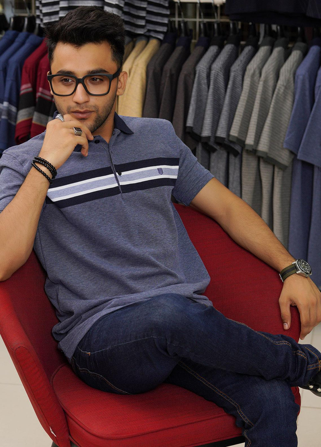 Sanaulla Exclusive Range Cotton Polo for Men - D-6715 Blue