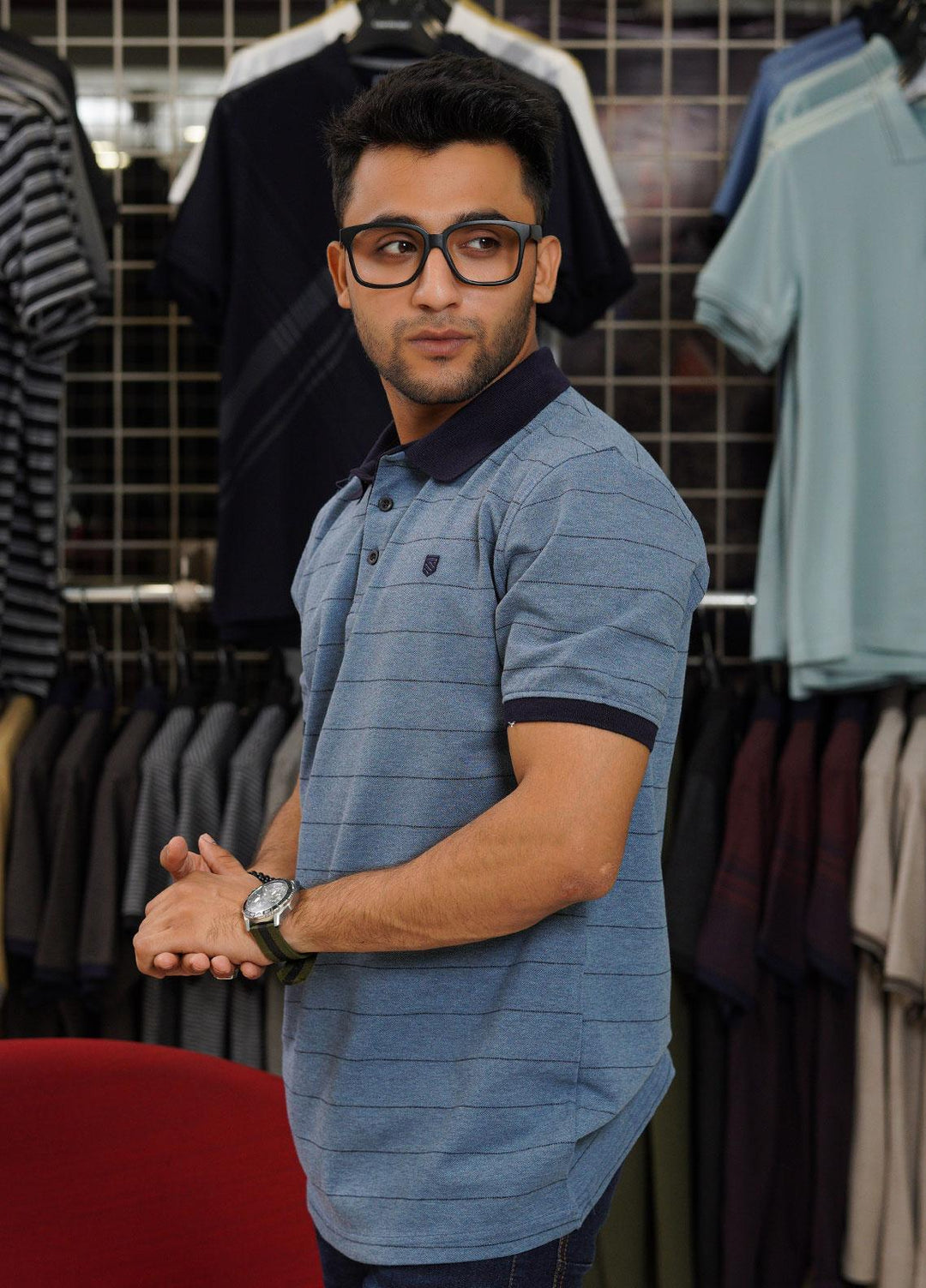 Sanaulla Exclusive Range Cotton Polo for Men - D-6771 Blue