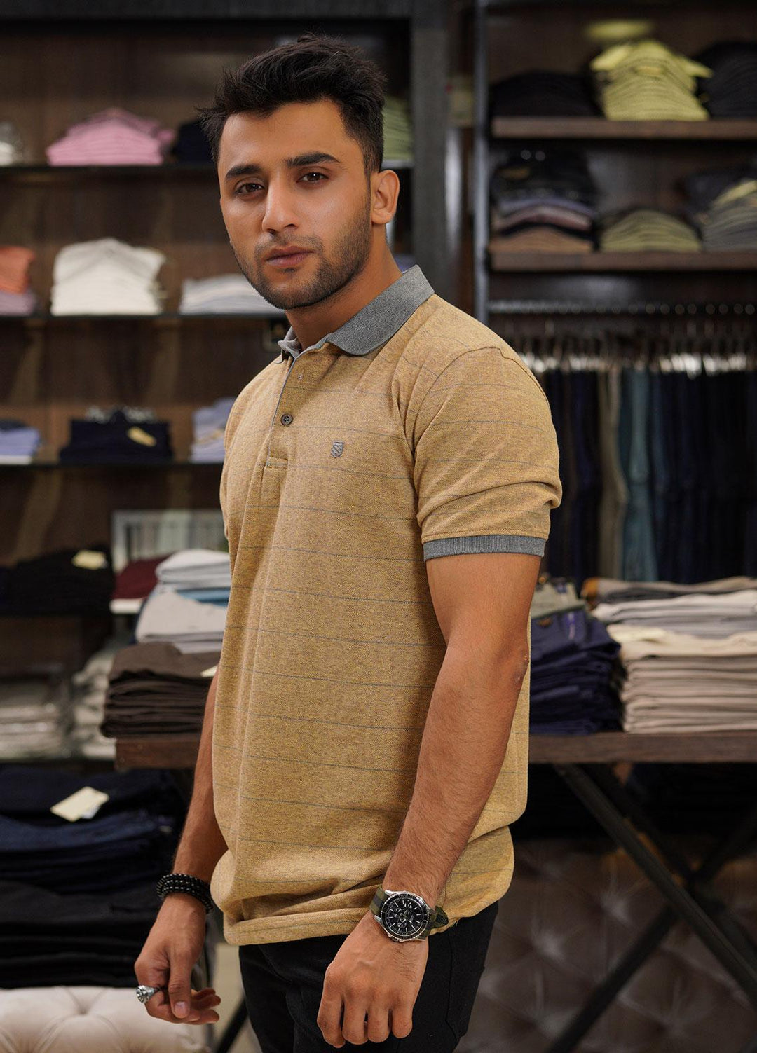 Sanaulla Exclusive Range Cotton Polo for Men - D-6771 Fawn