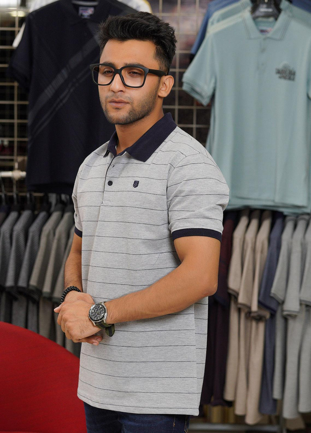 Sanaulla Exclusive Range Cotton Polo for Men - D-6771 Grey