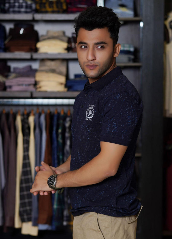 Sanaulla Exclusive Range Cotton Polo for Men - D-6782 Dark Blue