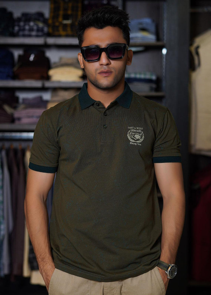 Sanaulla Exclusive Range Cotton Polo for Men - D-6782 Mehandi