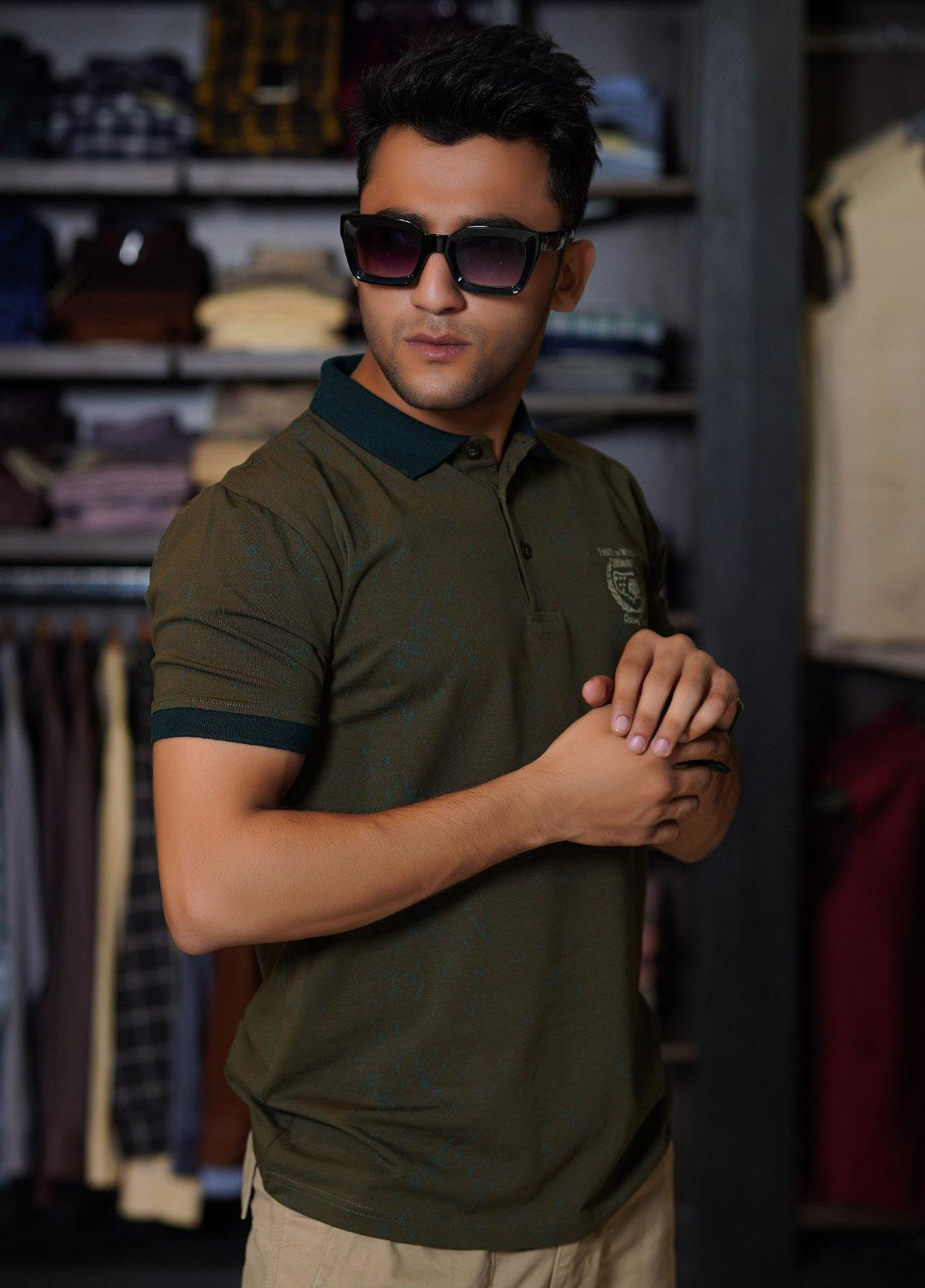 Sanaulla Exclusive Range Cotton Polo for Men - D-6782 Mehandi