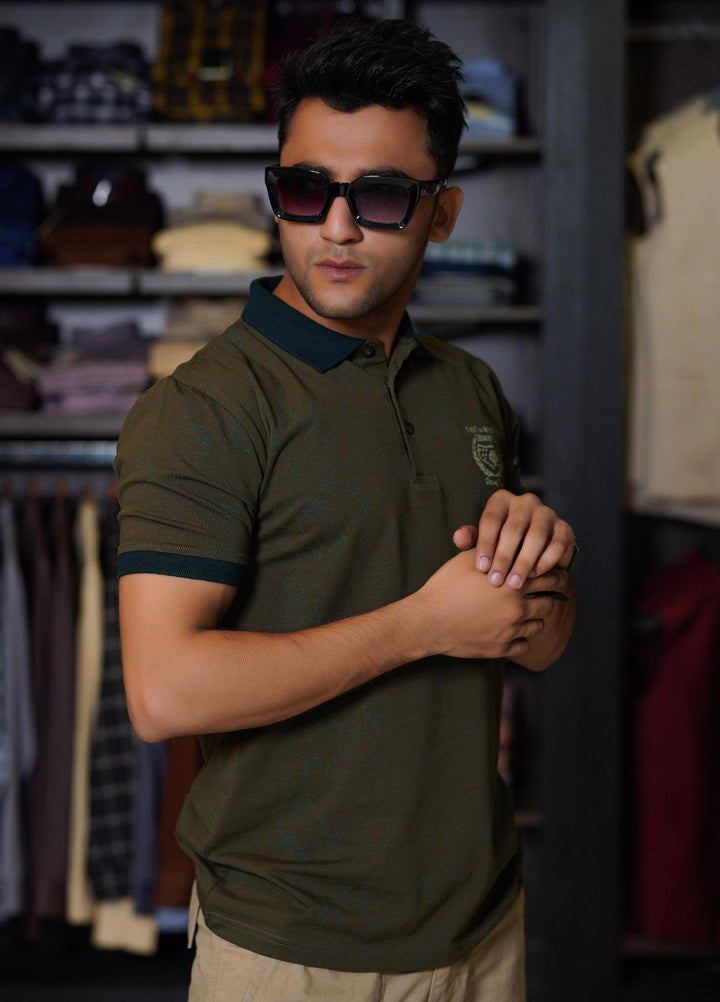 Sanaulla Exclusive Range Cotton Polo for Men - D-6782 Mehandi