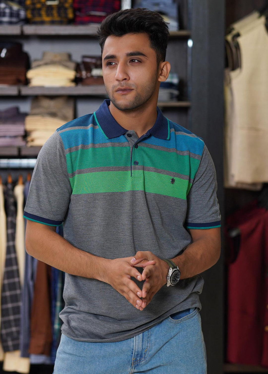Sanaulla Exclusive Range Cotton Polo for Men - D-7118 Grey