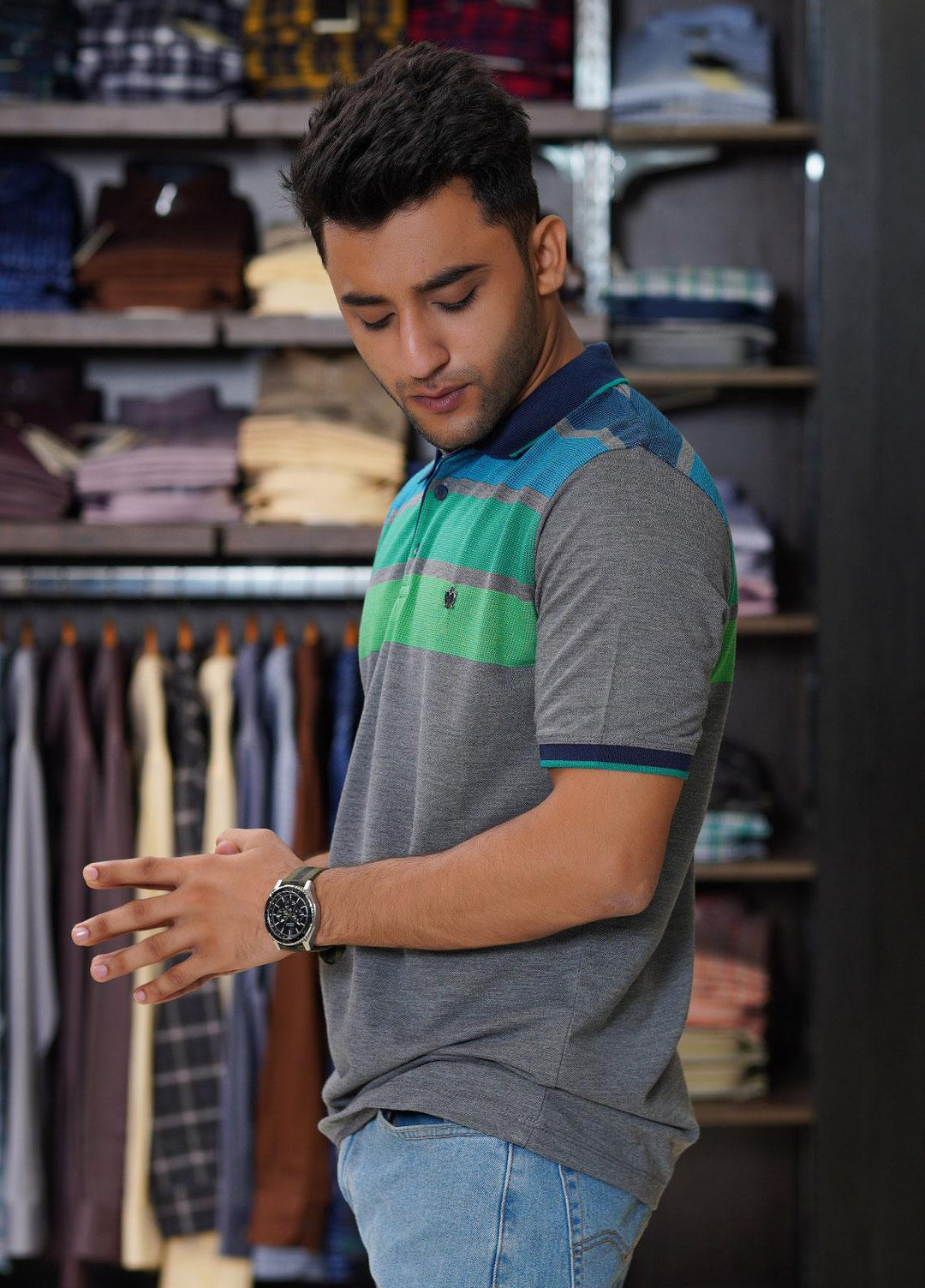 Sanaulla Exclusive Range Cotton Polo for Men - D-7118 Grey