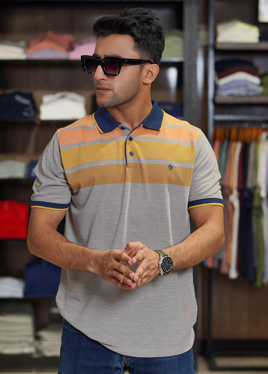 Sanaulla Exclusive Range Cotton Polo for Men - D-7118 Light Brown