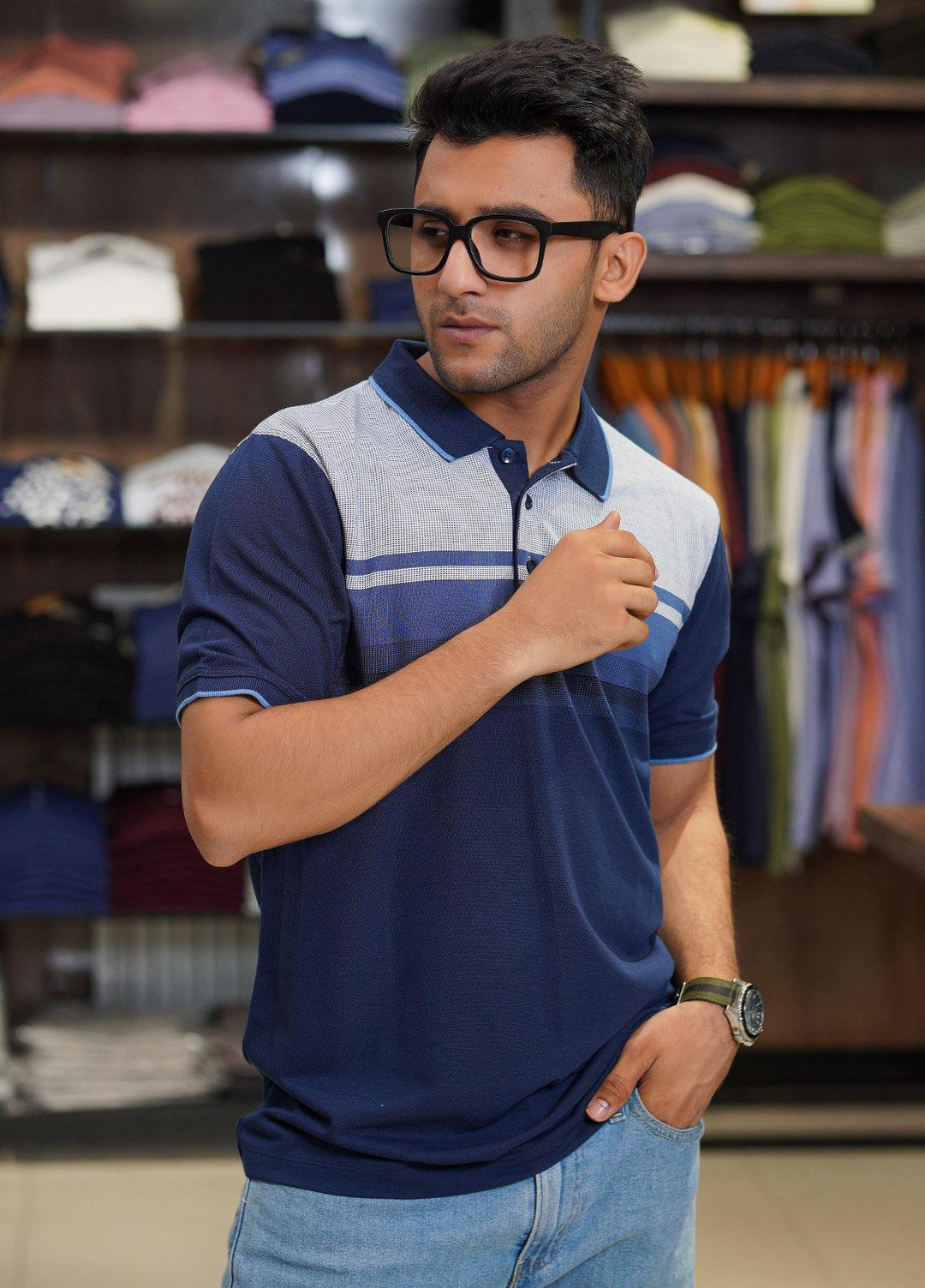 Sanaulla Exclusive Range Cotton Polo for Men - D-7203 Navy Blue