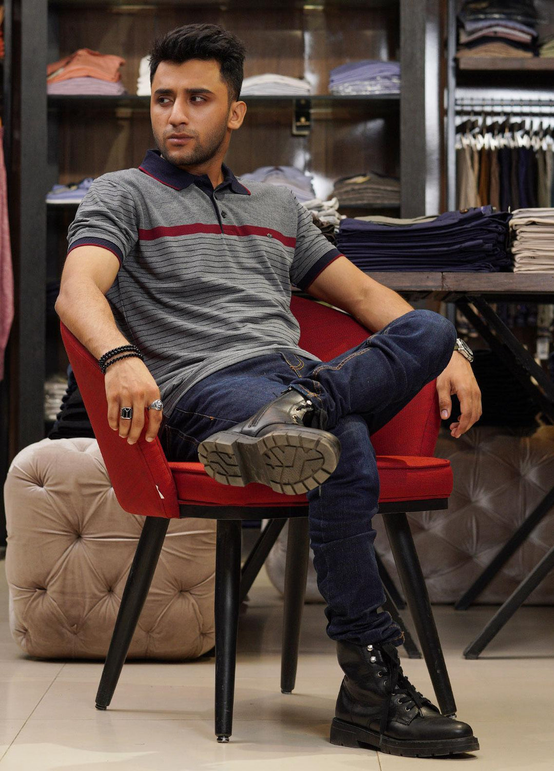 Sanaulla Exclusive Range Cotton Polo for Men - D-7206 Grey