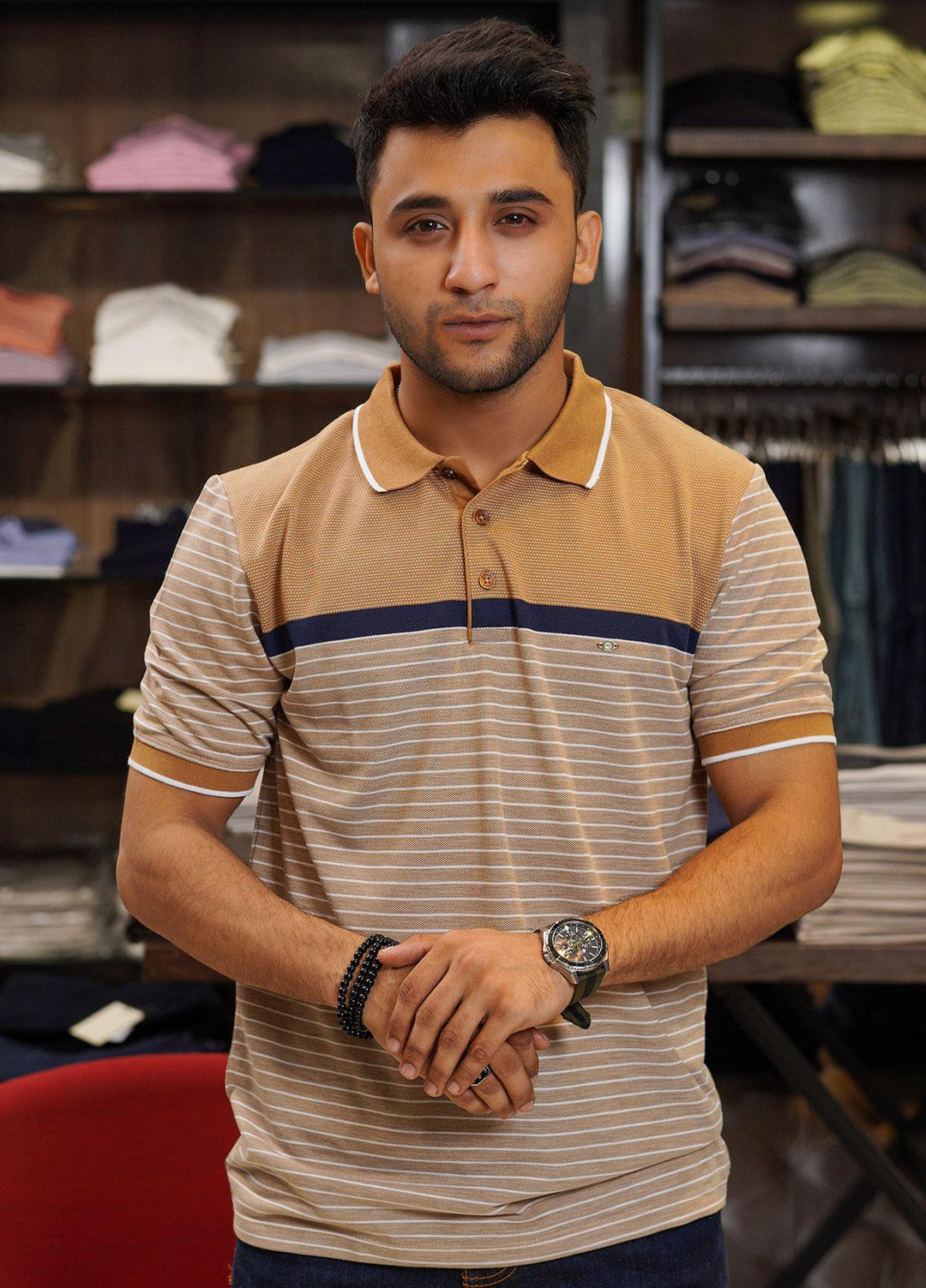 Sanaulla Exclusive Range Cotton Polo for Men - D-7206 Light Brown