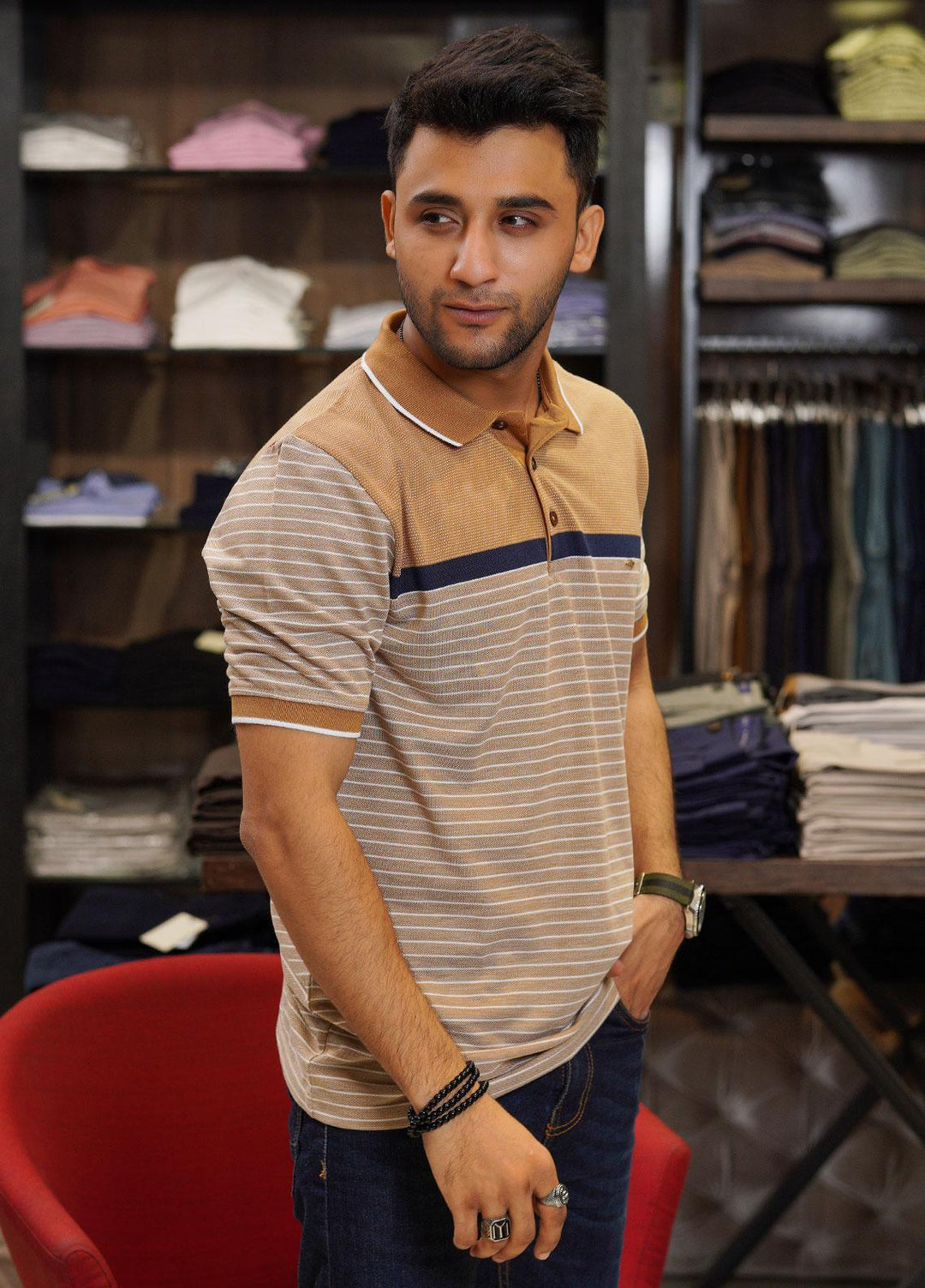 Sanaulla Exclusive Range Cotton Polo for Men - D-7206 Light Brown