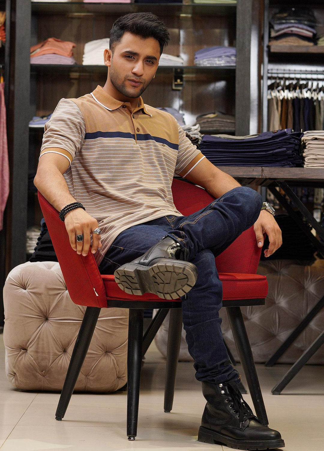 Sanaulla Exclusive Range Cotton Polo for Men - D-7206 Light Brown