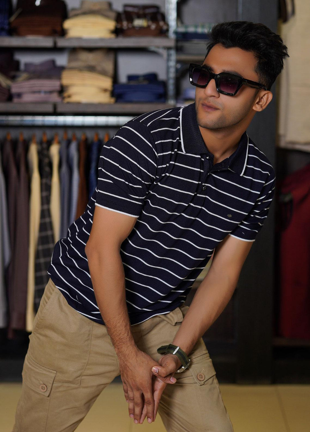 Sanaulla Exclusive Range Cotton Polo for Men - D-7210 Dark Blue-02