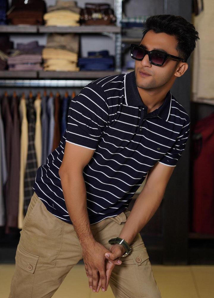 Sanaulla Exclusive Range Cotton Polo for Men - D-7210 Dark Blue-02