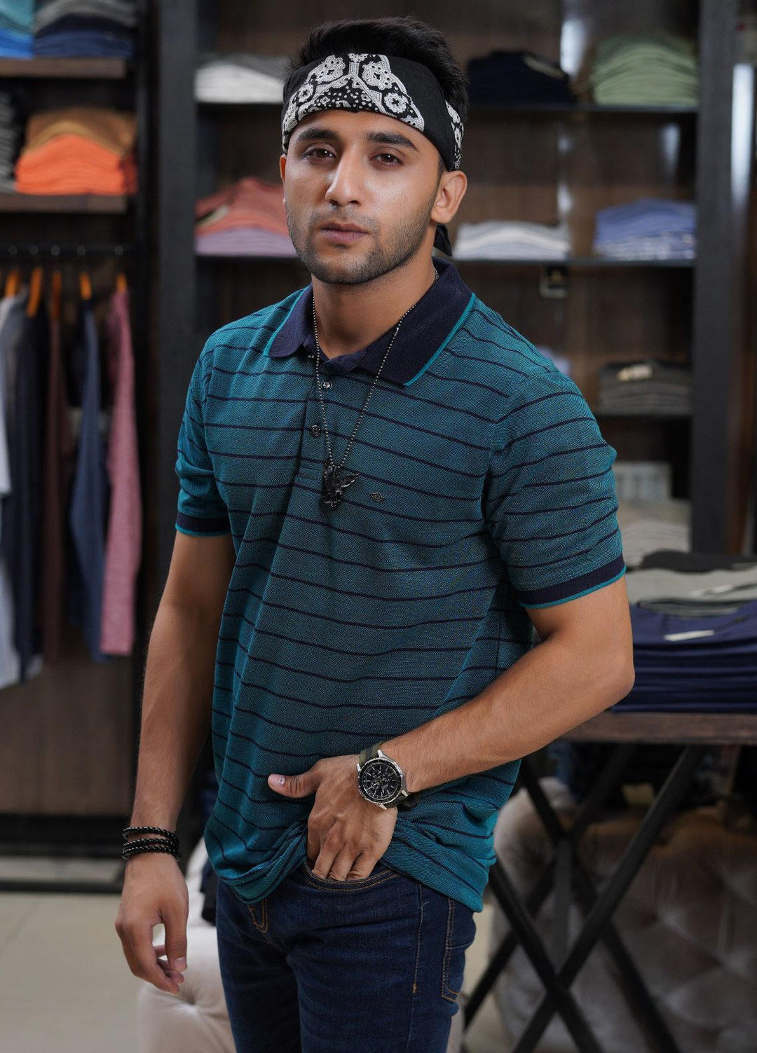 Sanaulla Exclusive Range Cotton Polo for Men - D-7210 Dark Green