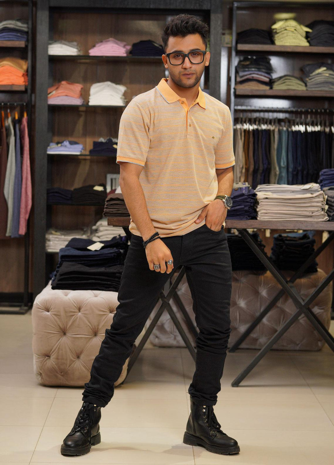 Sanaulla Exclusive Range Cotton Polo for Men - D-7210 Peach