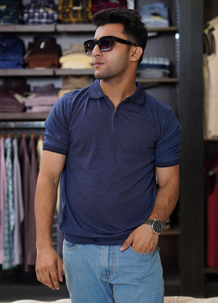 Sanaulla Exclusive Range Cotton Polo for Men - D-8159 Dark Blue
