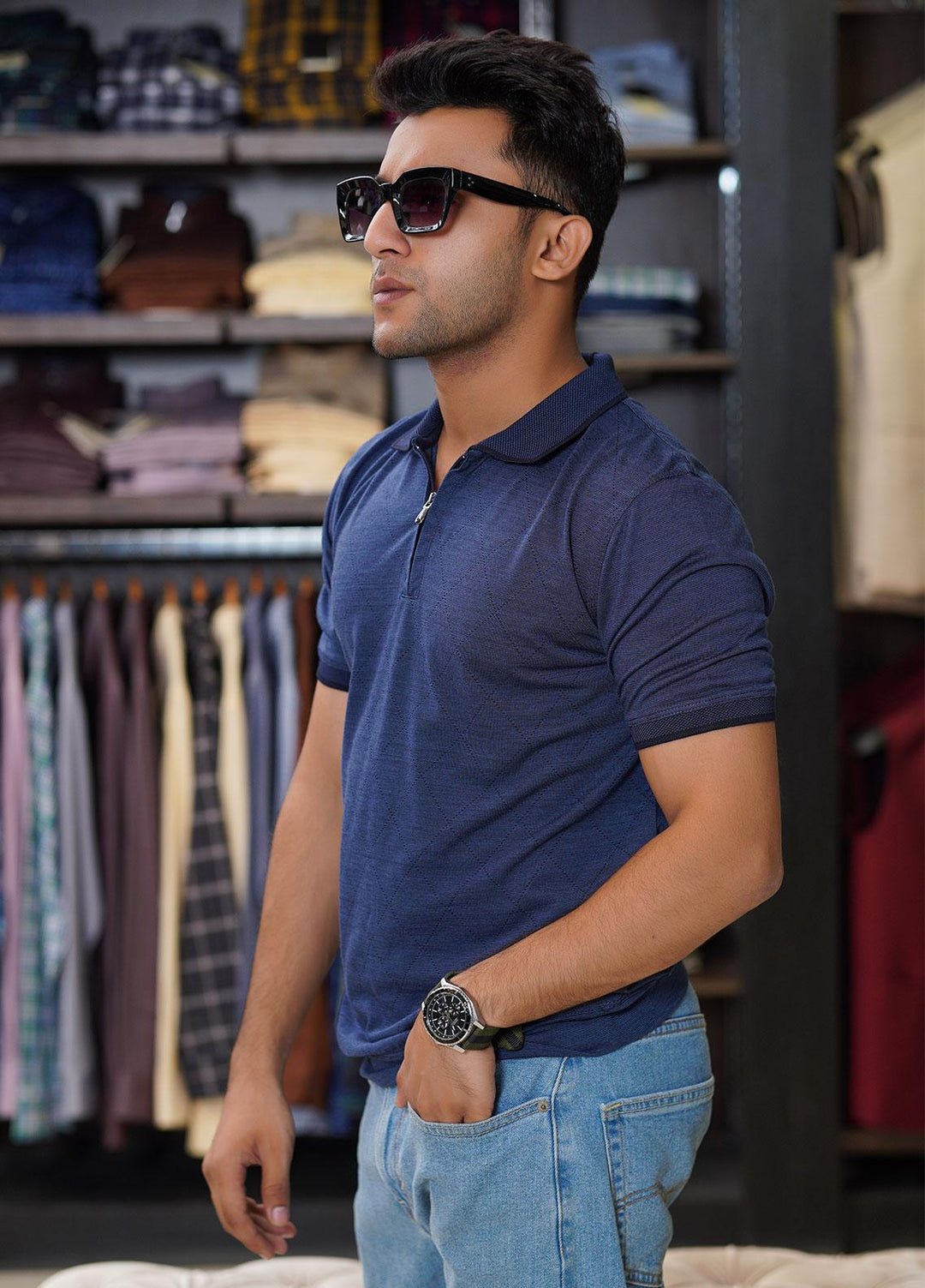 Sanaulla Exclusive Range Cotton Polo for Men - D-8159 Dark Blue