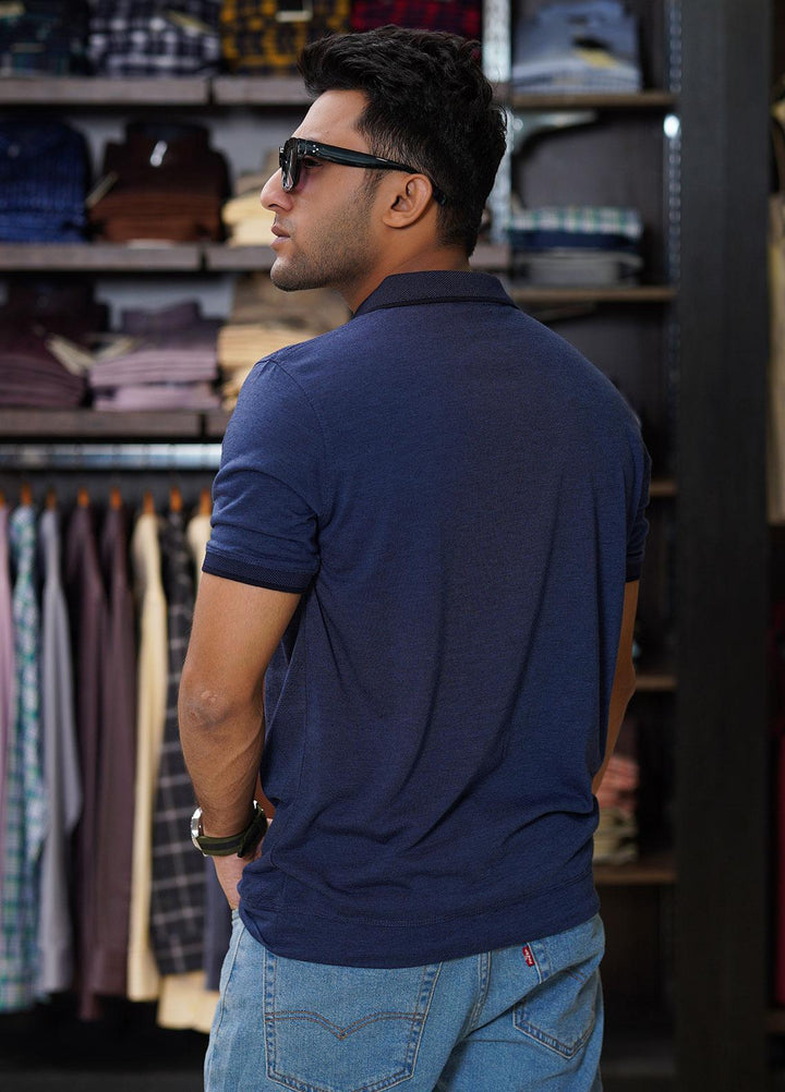 Sanaulla Exclusive Range Cotton Polo for Men - D-8159 Dark Blue