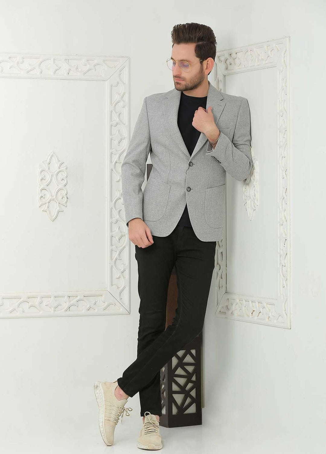 Sanaulla Exclusive Range  Casual Blazers for Men -  SU22MB Wool Blazer 7087 07 Silver