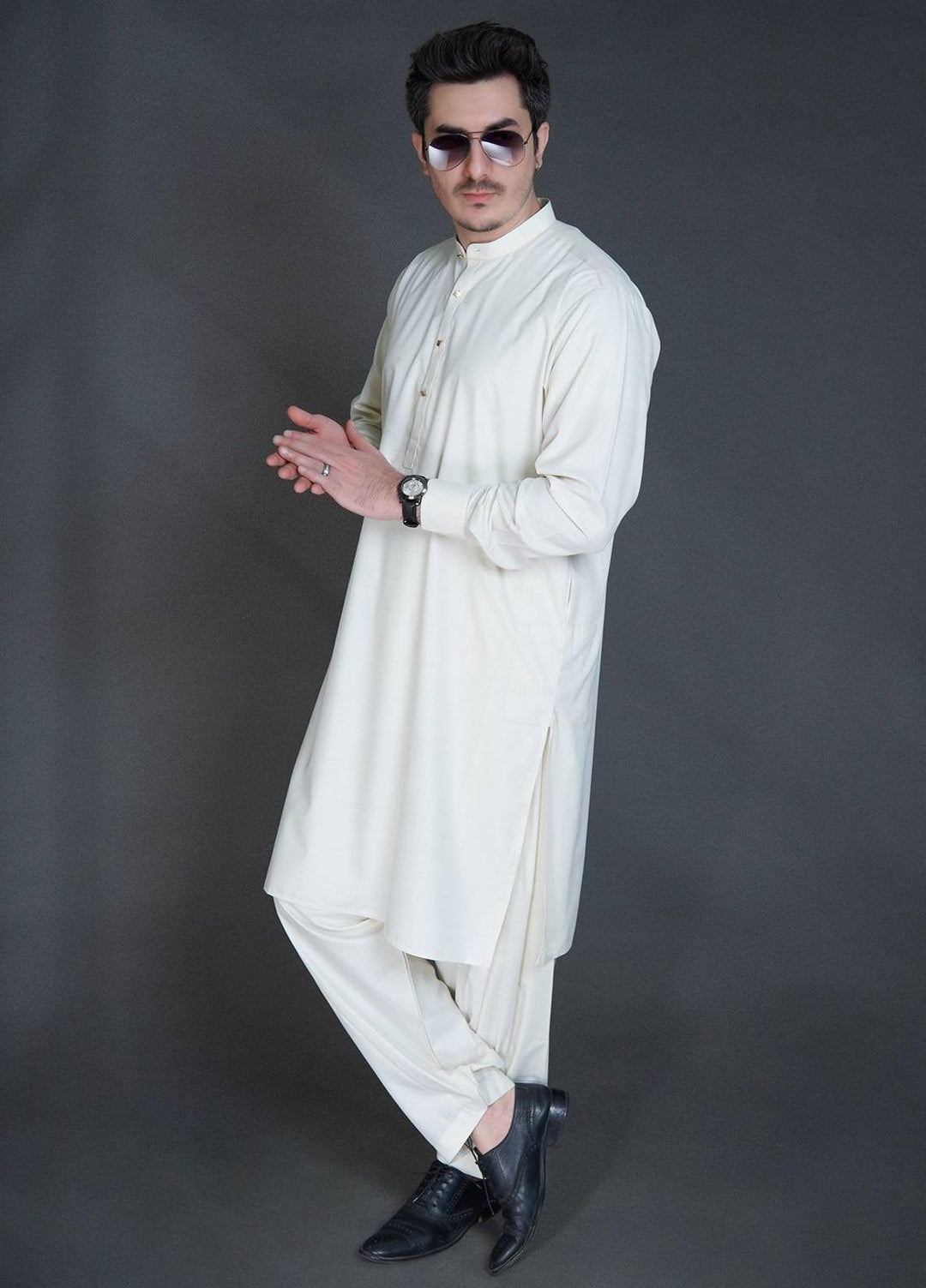 Sanaulla Exclusive Range Wash N Wear Formal Kameez Shalwar for Men -  C-9080 Cream