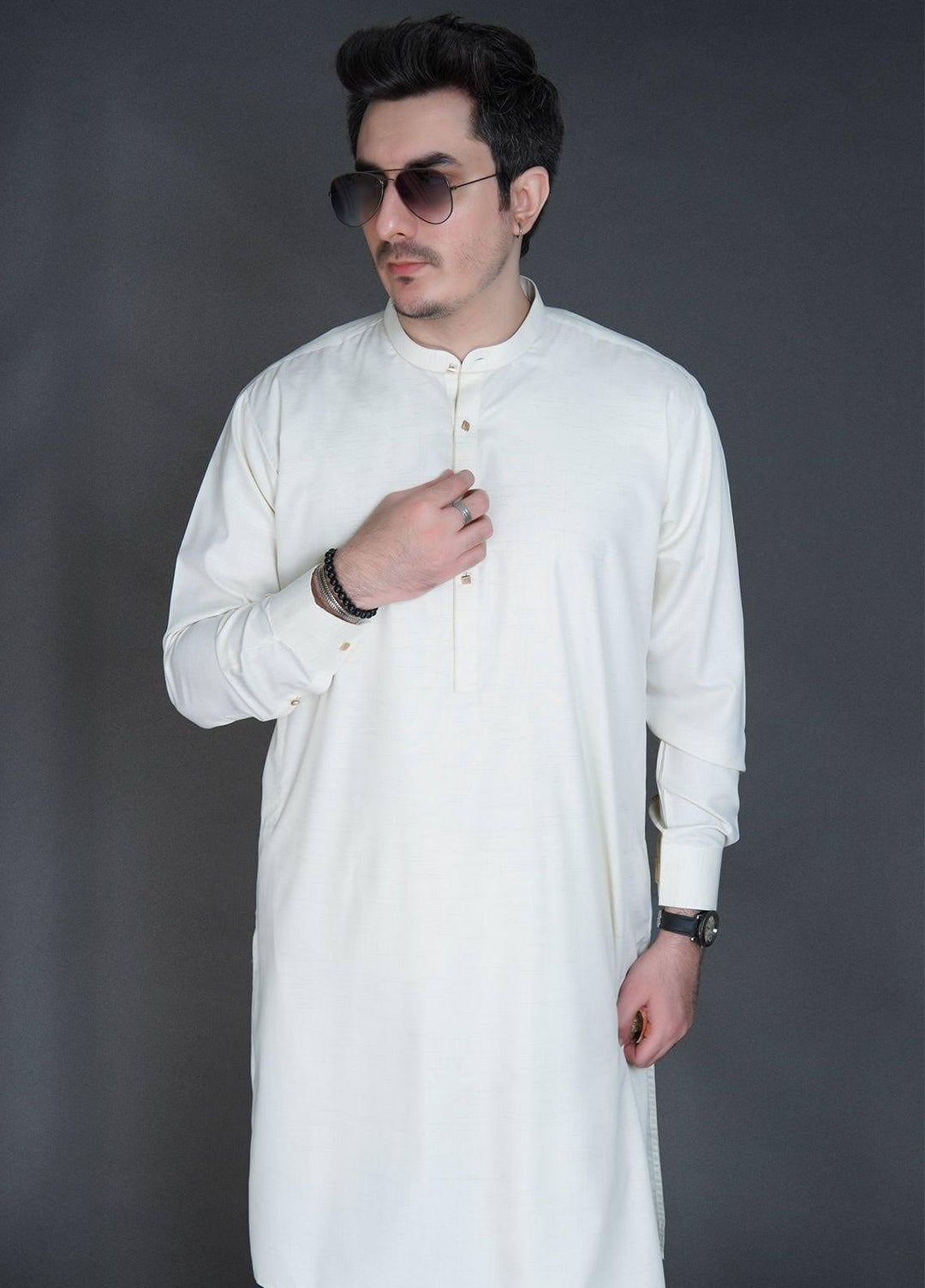 Sanaulla Exclusive Range Wash N Wear Formal Kameez Shalwar for Men -  C-9080 Cream
