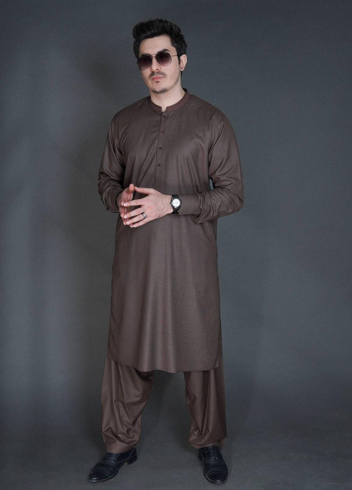 Sanaulla Exclusive Range Wash N Wear Formal Kameez Shalwar for Men -  C-9239 Brown
