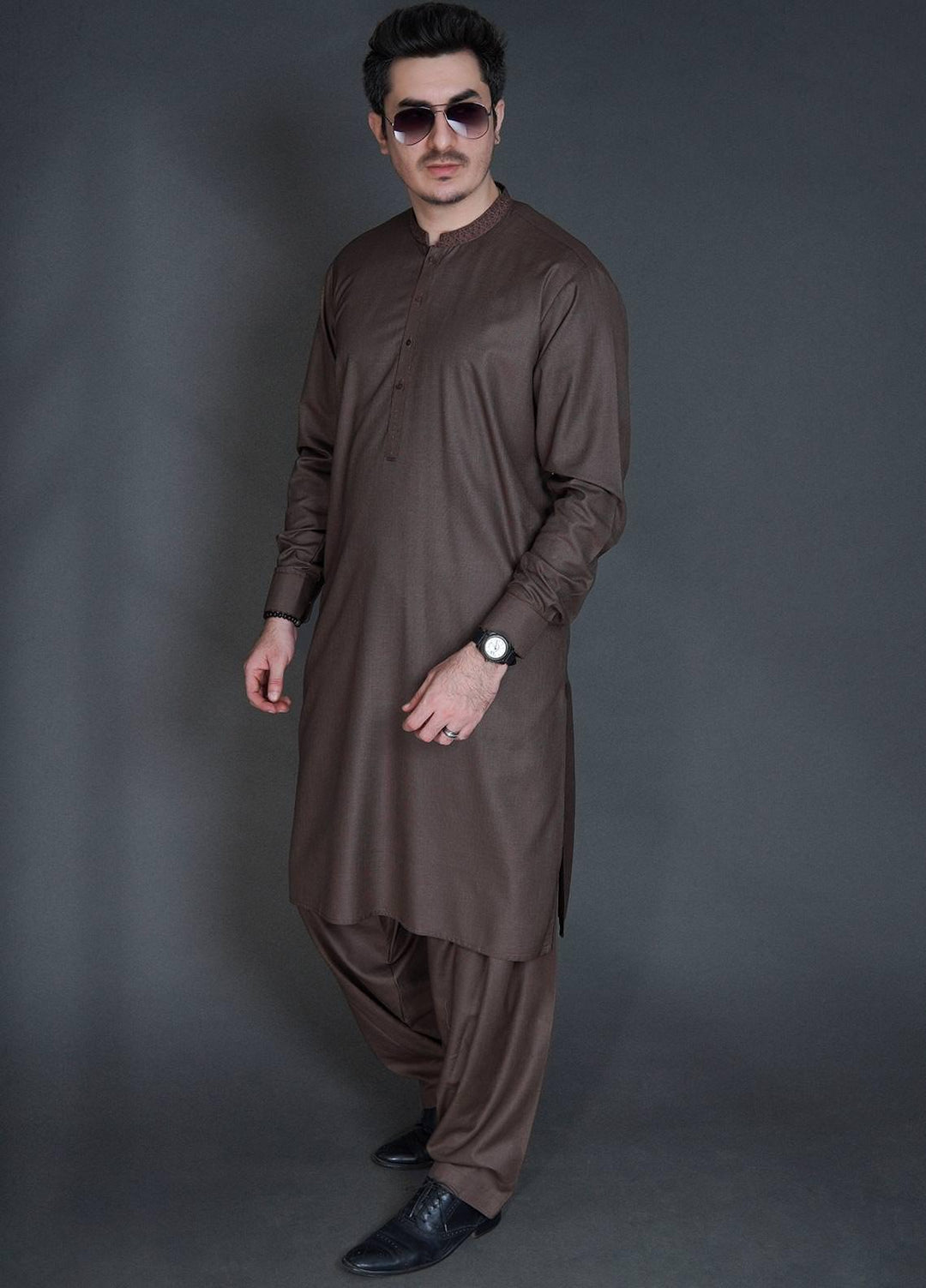 Sanaulla Exclusive Range Wash N Wear Formal Kameez Shalwar for Men -  C-9239 Brown